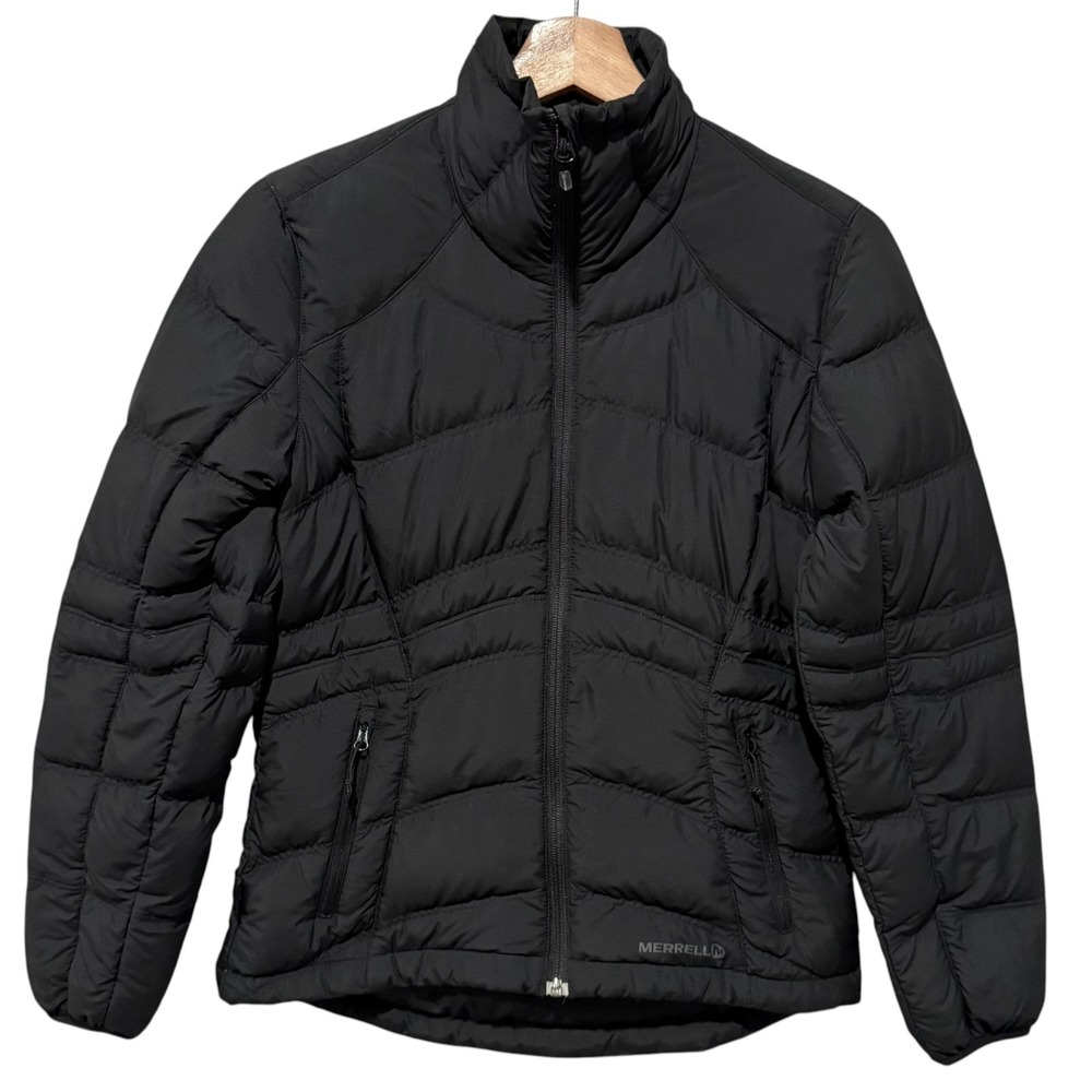 Merrell Goose Down Puffer Jacket Womens XS Black Full Zip Coat Gorpcore Outdoor